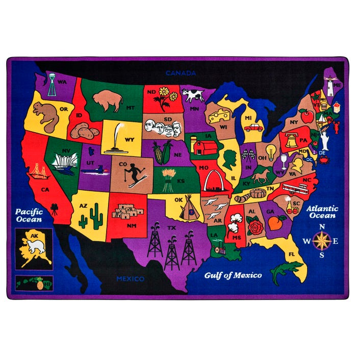 Carpets for Kids Premium Discover America Carpet, Rectangle