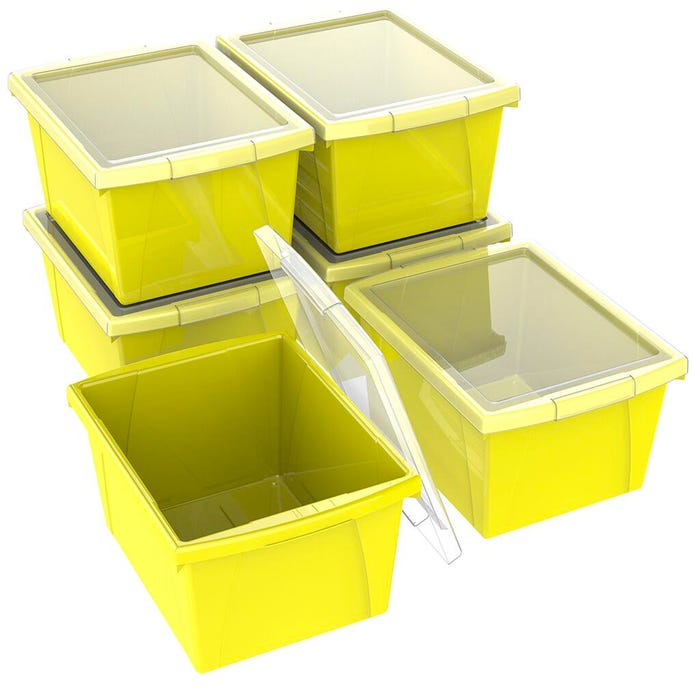 Storex Classroom Storage Bins with Lids, 4 Gallon, Yellow, Pack of 6