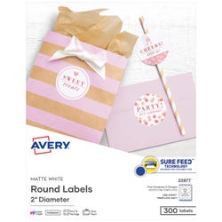 Avery Round Labels, 2 Inch Diameter, Matte White, Pack of 300
