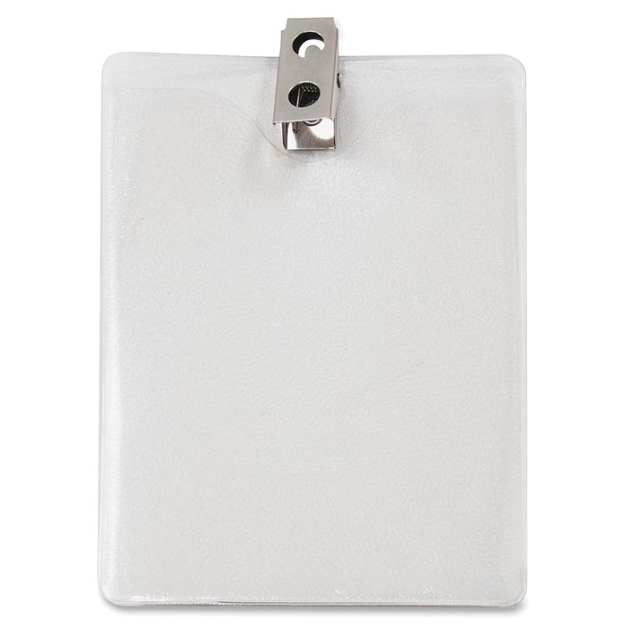 Advantus ID Badge Holder, w/ Clip, Vertical, Pack of 50, Clear