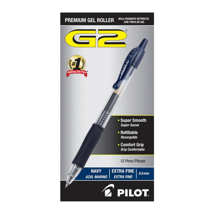 Pilot G2 Premium Retractable Gel Ink Rolling Ball Pens, Extra Fine Point, Navy Ink, Pack of 12