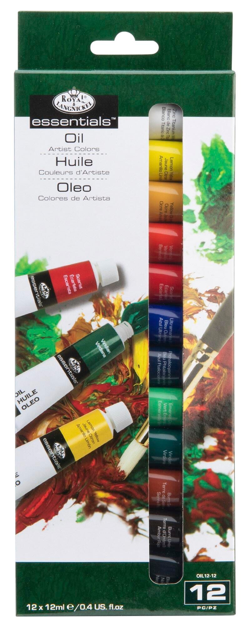 Royal & Langnickel Essentials Oil Paint, 21 Milliliter Tubes, Assorted Colors, Set of 12 Item Number 2150063