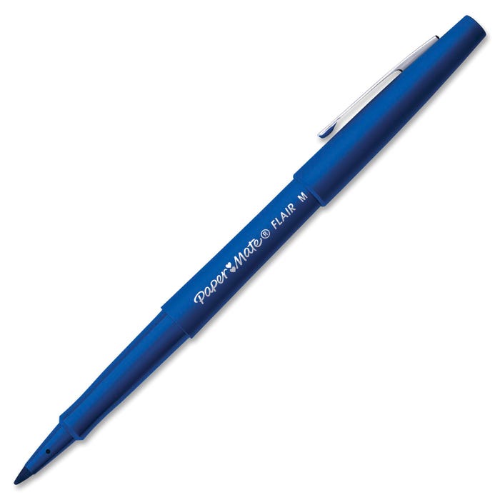 Paper Mate Flair Felt Tip Pens, Medium Point, 0.7 mm, Blue, Pack of 12