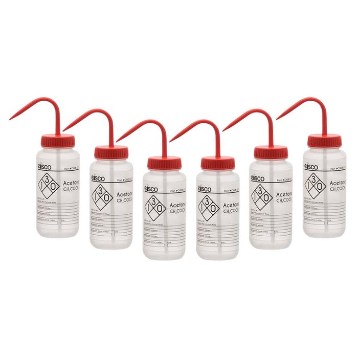 Eisco Labs Acetone Wash Bottle, 500 mL, Wide Mouth, LDPE, Pack of 6