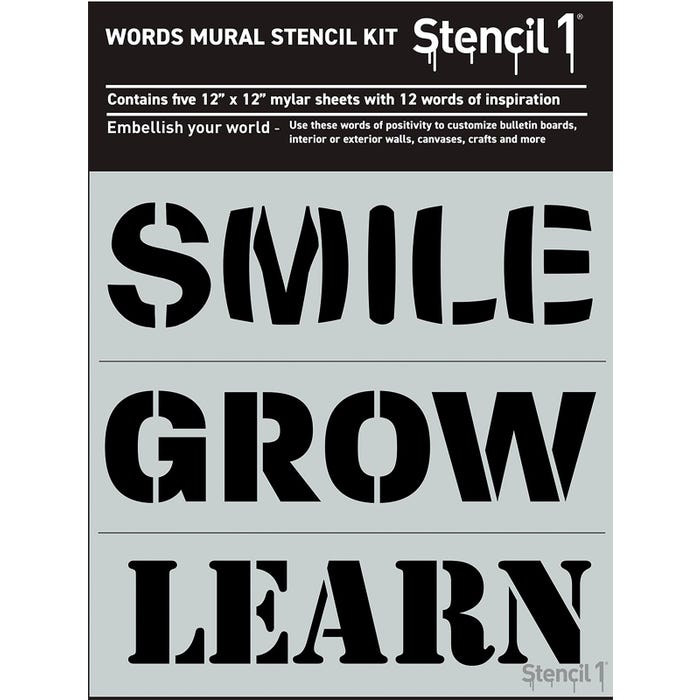 Stencil1 Words of Inspiration Mural Stencil Kit, Set of 12
