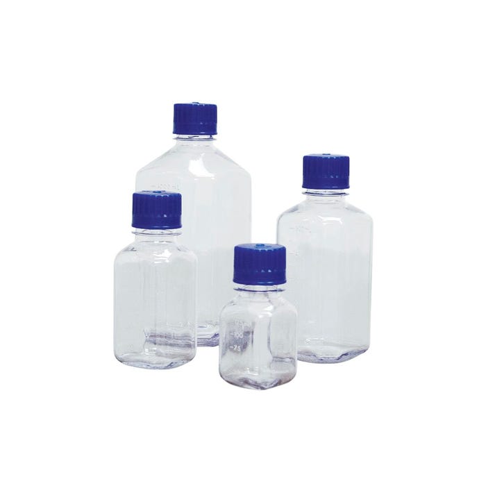 Frey Scientific Square Polycarbonate Media Bottles - 125 mL - Pack of 6