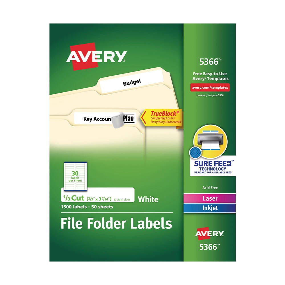 Avery Printable File Folder Labels, 2/3 x 3-7/16 Inches, White, Pack of 1500 1597366