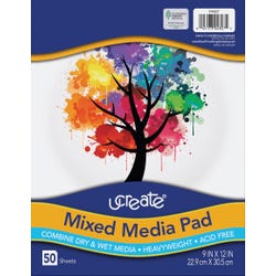 UCreate Mixed Media Pad, White, 9 x 12 Inches, 50 Sheets, Item Number 2088697