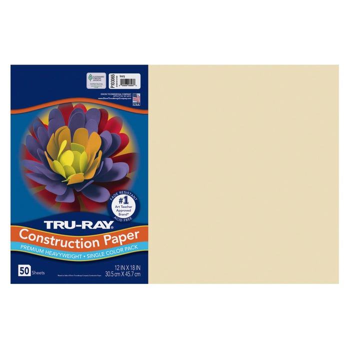 Tru-Ray Construction Paper, Ivory, 12 x 18 Inches, 50 Sheets, Item Number 2103355