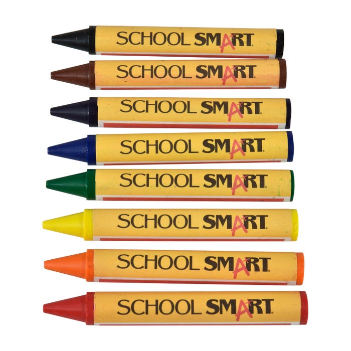 School Smart Crayons, Jumbo Size, Assorted Colors, Pack of 8