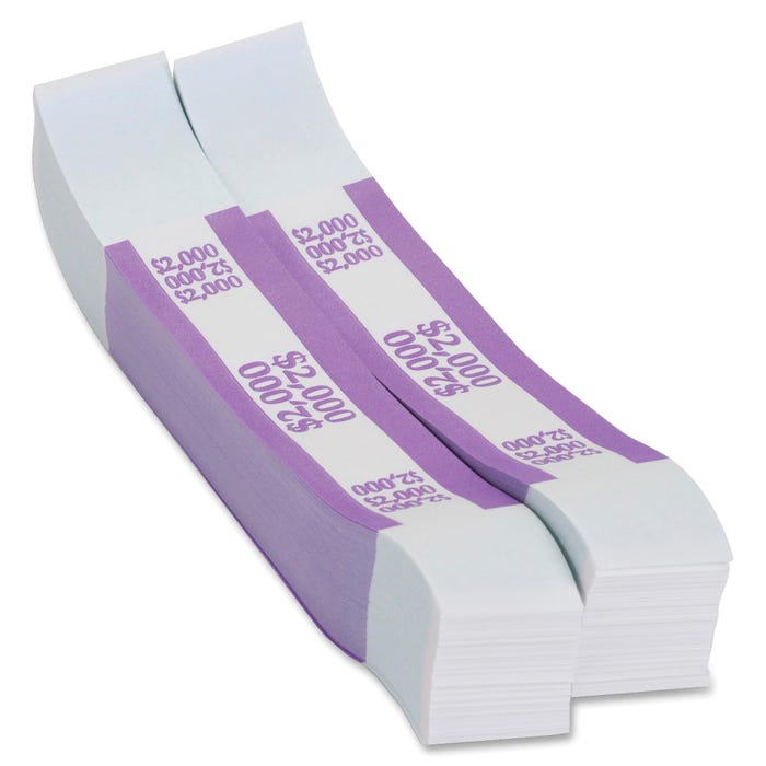 Coin-Tainer Currency Straps, 2000 Dollars, Violet, 1000 Per Box