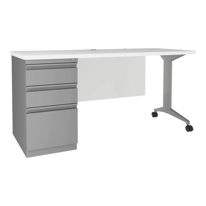 Hirsh Mobile T-Leg Desk, 60 x 24 x 28-7/8 Inches, Arctic Silver Frame, White Top
