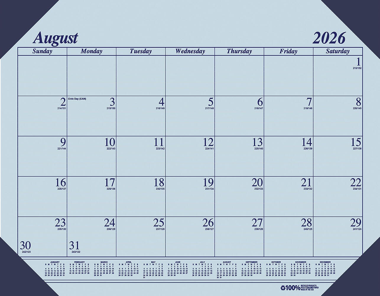 Image for House of Doolittle Ecotones Compact Academic Desk Pad Calendar, 12 Months, August 2026 to July 2027, 18-1/2 x 13 Inches, Blue from School Specialty