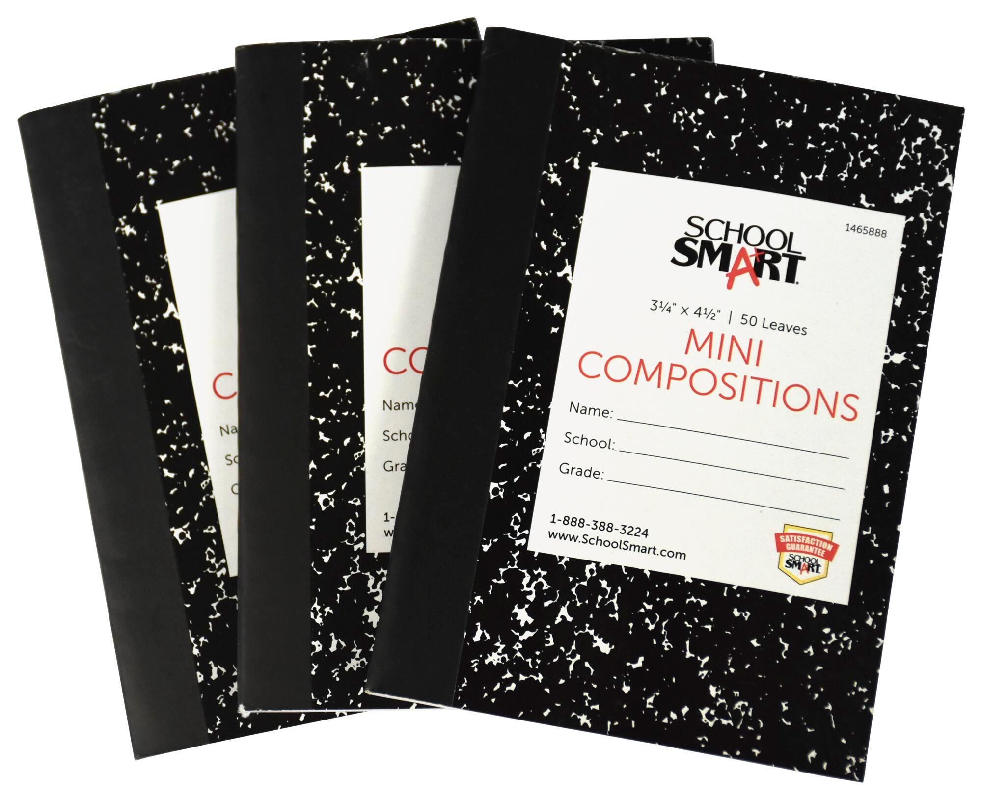 School Smart Mini Composition Book, 3-1/4 x 4-1/2 Inches, 50 Sheets, Pack of 3 1465888
