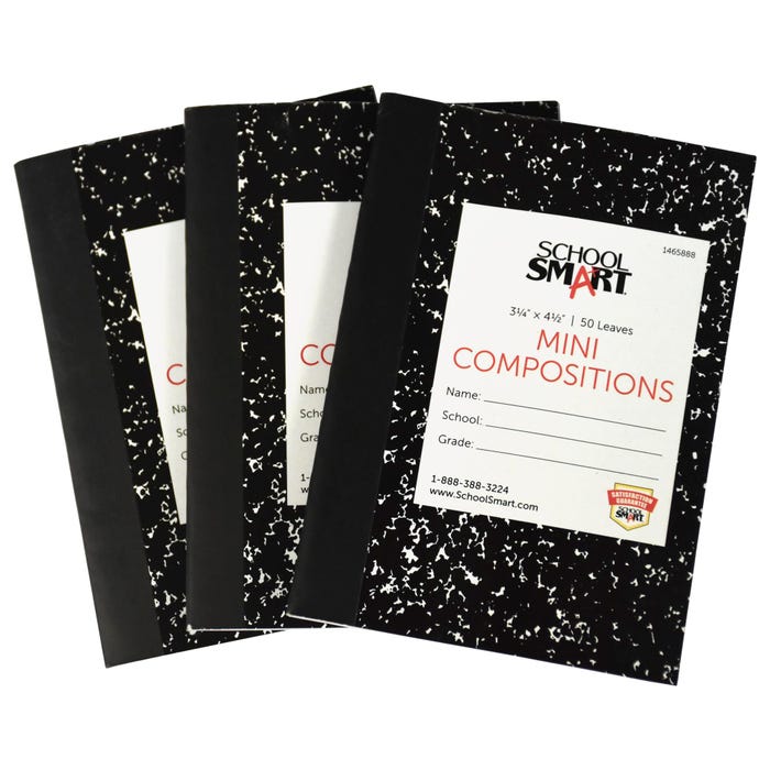 School Smart Mini Composition Book, 3-1/4 x 4-1/2 Inches, 50 Sheets, Pack of 3
