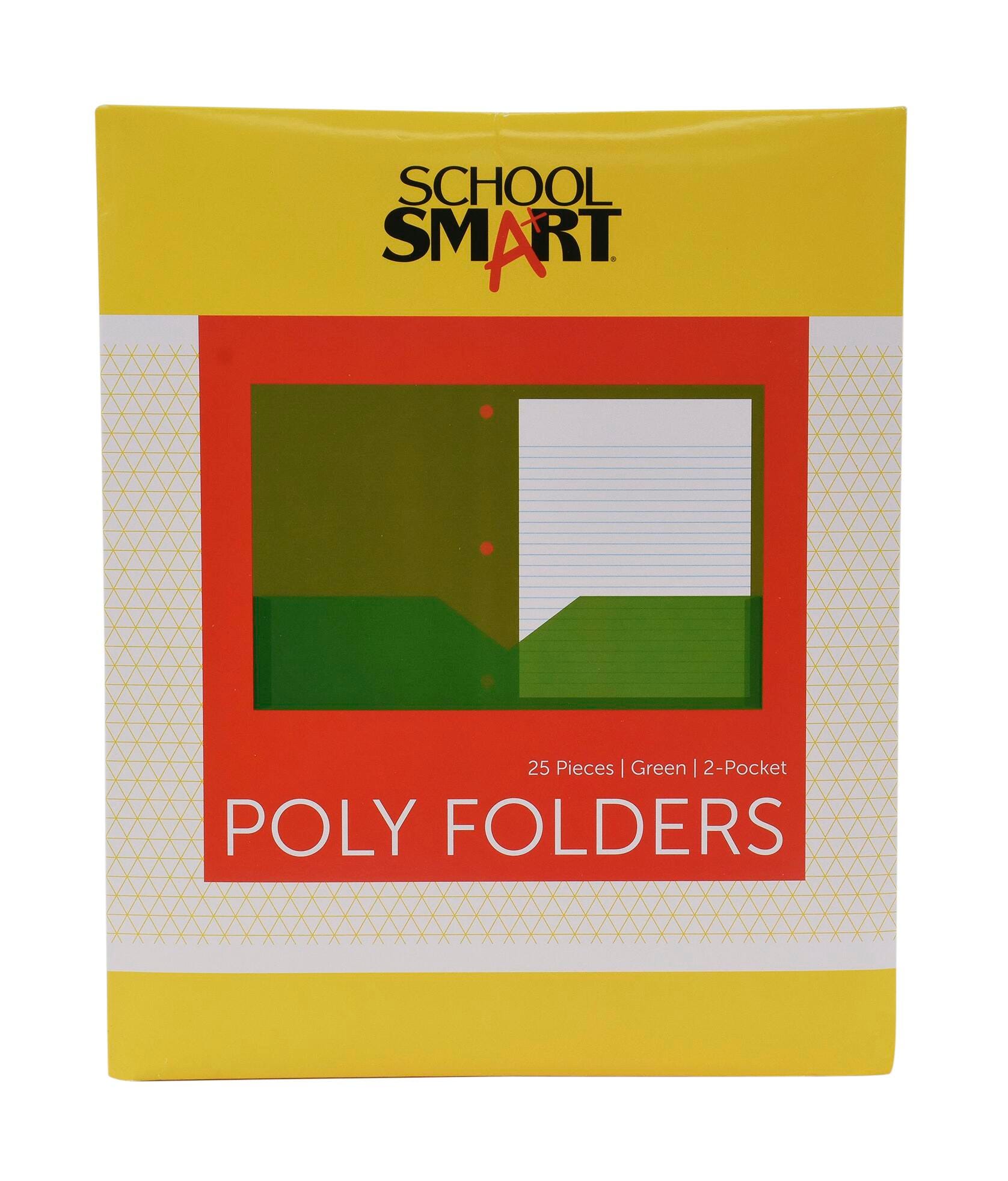 School Smart Two-Pocket Poly Folder, Letter Size, 3-Hole Punched, Green, Pack of 25 Item Number 2019624
