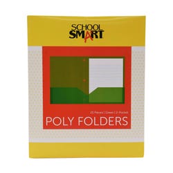 School Smart Two-Pocket Poly Folder, Letter Size, 3-Hole Punched, Green, Pack of 25 2019624