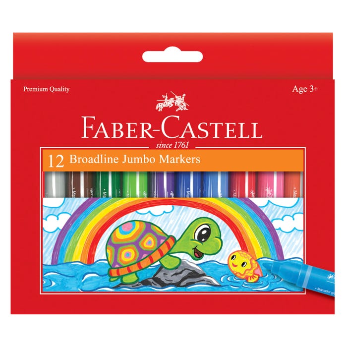 Faber-Castell Jumbo Washable Markers, Broadline, Assorted Colors, Set of 12
