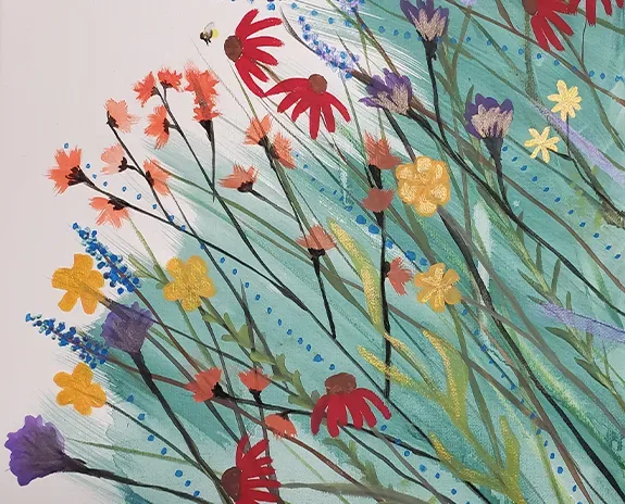 Colorful acrylic painting of wildflowers.