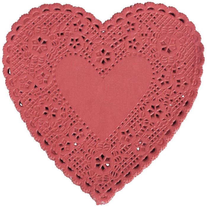 School Smart Paper Die-Cut Heart Lace Doily, 6 Inches, Red, Pack of 100