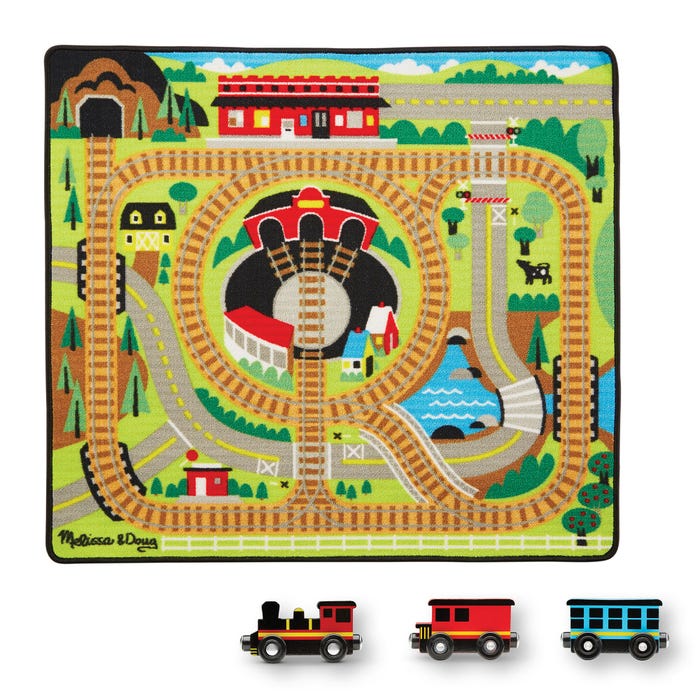 Melissa & Doug Round the Rails Train Rug, 36 x 39 Inches