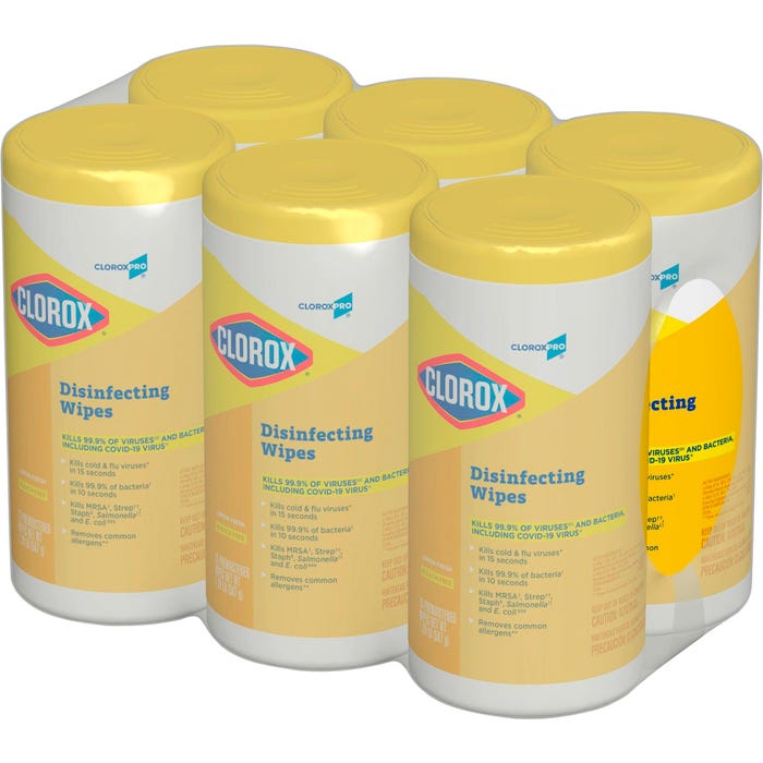 CloroxPro Disinfecting Wipe, 75 Wipes Per Canister, Lemon Scent, Pack of 6