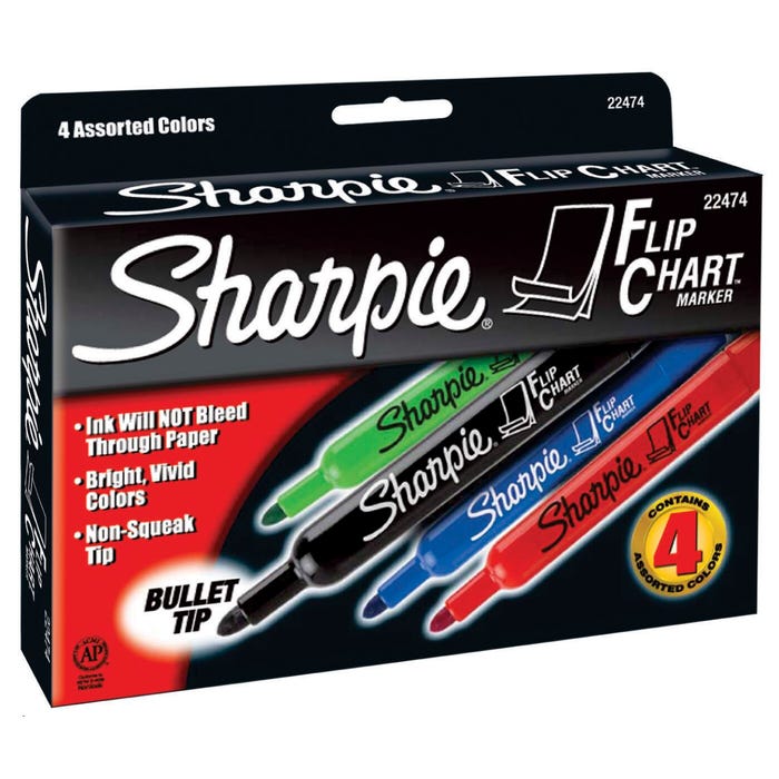 Sharpie Flip Chart Markers, Bullet Tip, Assorted Colors, Set of 4