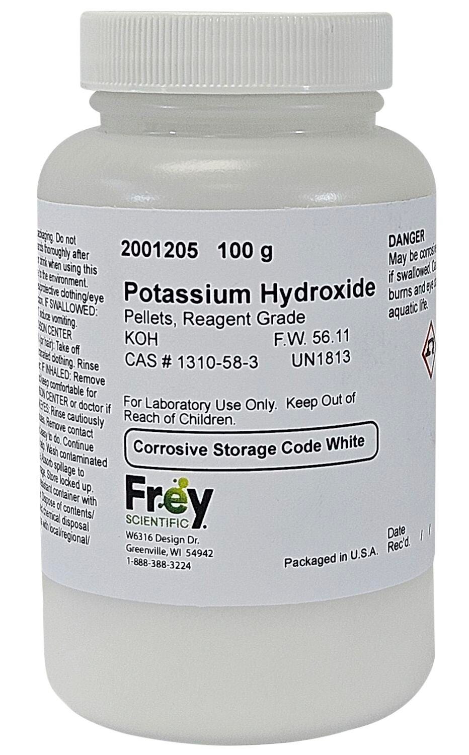 Frey Scientific Potassium Hydroxide Pellet, Reagent Grade, 100g 2001205