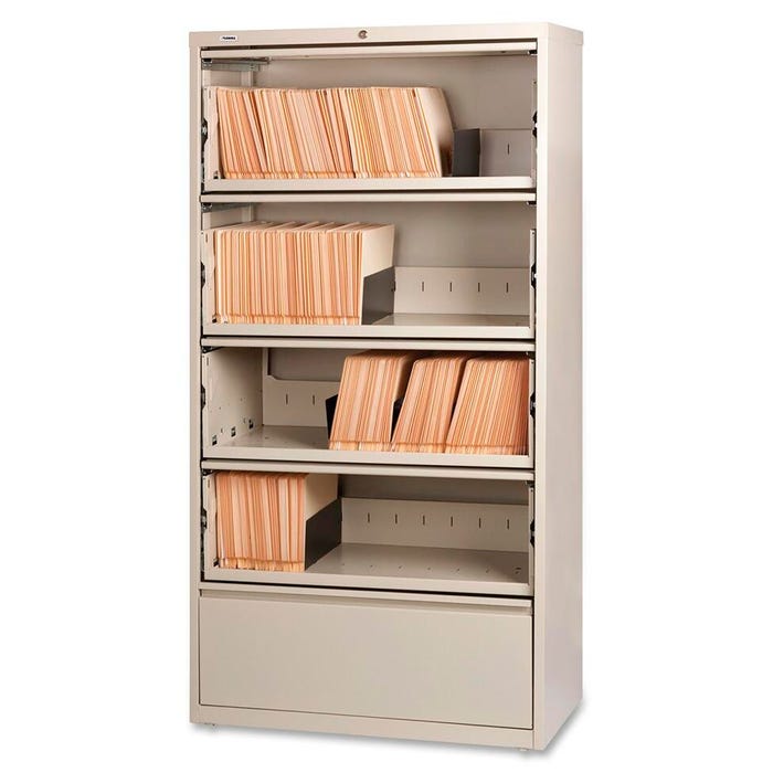 Lorell Receding Putty Lateral Files w/ Roll-out Shelves, RCD, 5-Drawer, 36 x 18-5/8 x 68-3/4 Inches