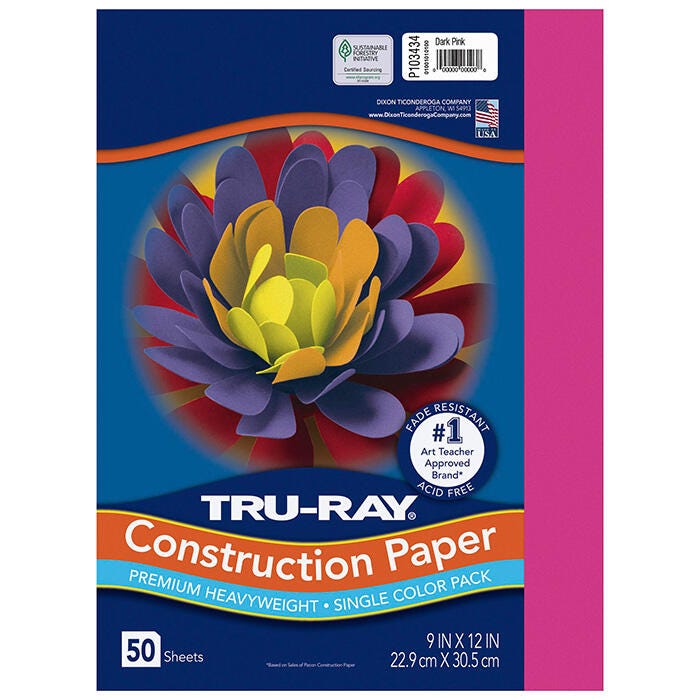 Tru-Ray Sulphite Construction Paper, 9 x 12 Inches, Dark Pink, 50 Sheets