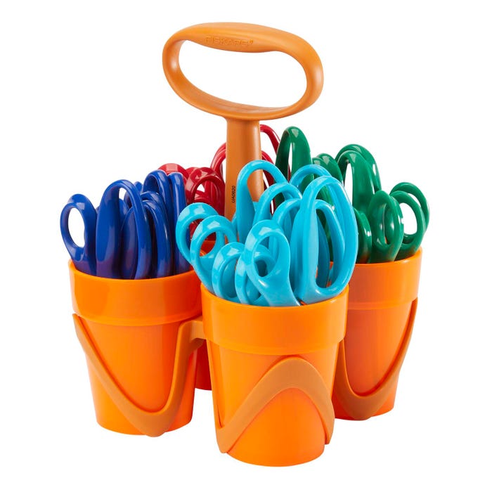 Fiskars Kids Scissors Classroom Pack Caddy, Pack of 24 Pointed Tip Scissors
