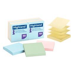 Highland™ Pop-up Notes, 3 in x 3 in, Assorted Pastel Colors, 12 Pads/Pack, Item Number 086840