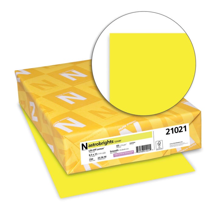 Astrobrights Card Stock, 8-1/2 x 11 inches, 65 lbs, Lift-Off Lemon, Pack of 250