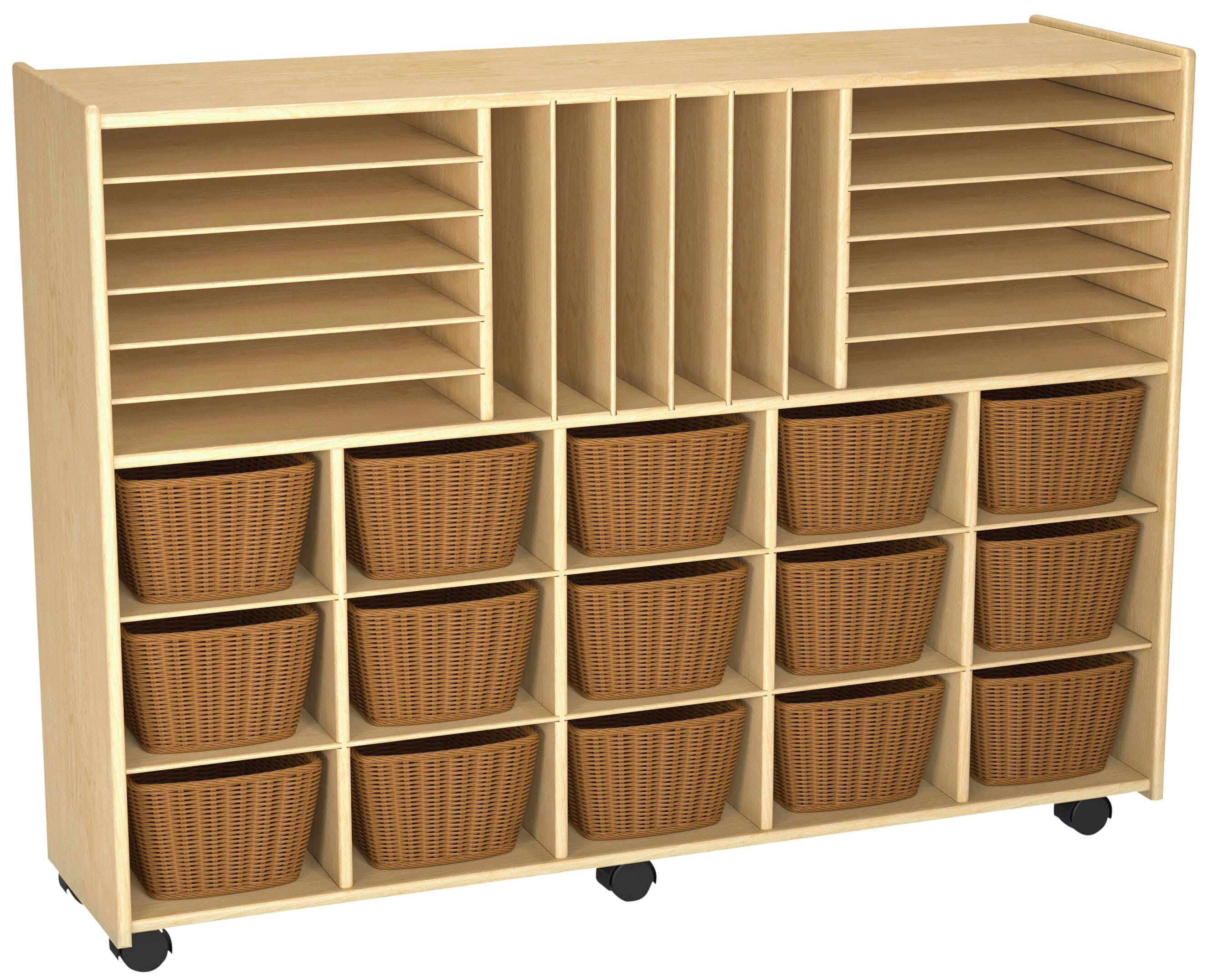 Childcraft Mobile Store-and-Stack Storage Unit, Locking Casters, 15 Baskets, 47-3/4 x 14-1/4 x 36 Inches 2128473