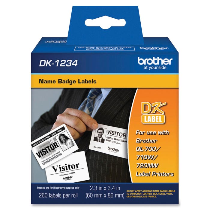 Brother DK-1234 Name Badge Labels, 2.3 x 3.4 Inches, Roll of 260