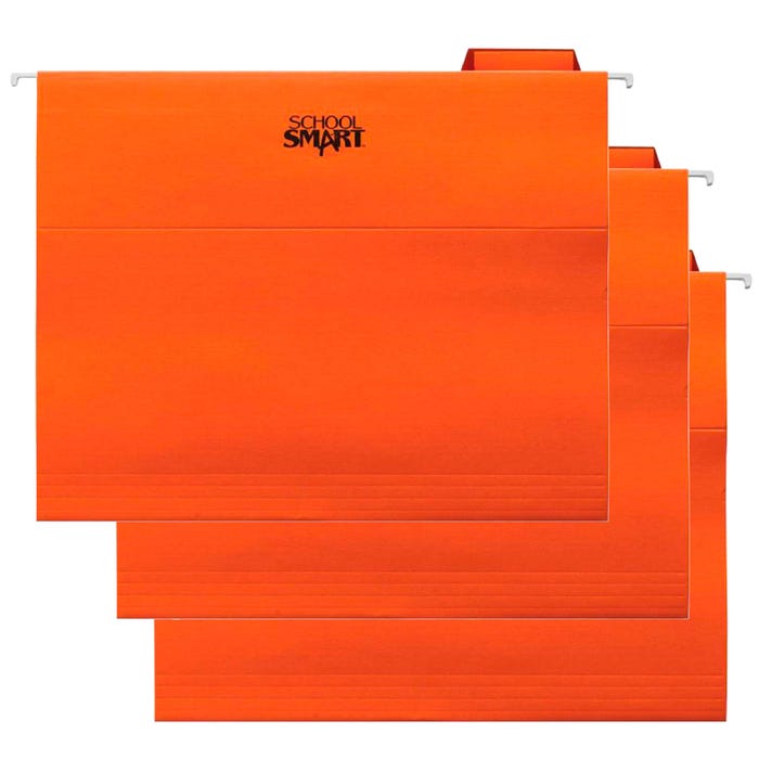 School Smart Hanging File Folders, Letter Size, 1/5 Cut Tabs, Orange, Pack of 25