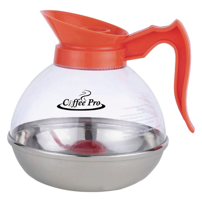 CoffeePro Decaf Unbreakable Decanter, 12 Cup, Polycarbonate Top, Stainless Steel Bottom, Clear