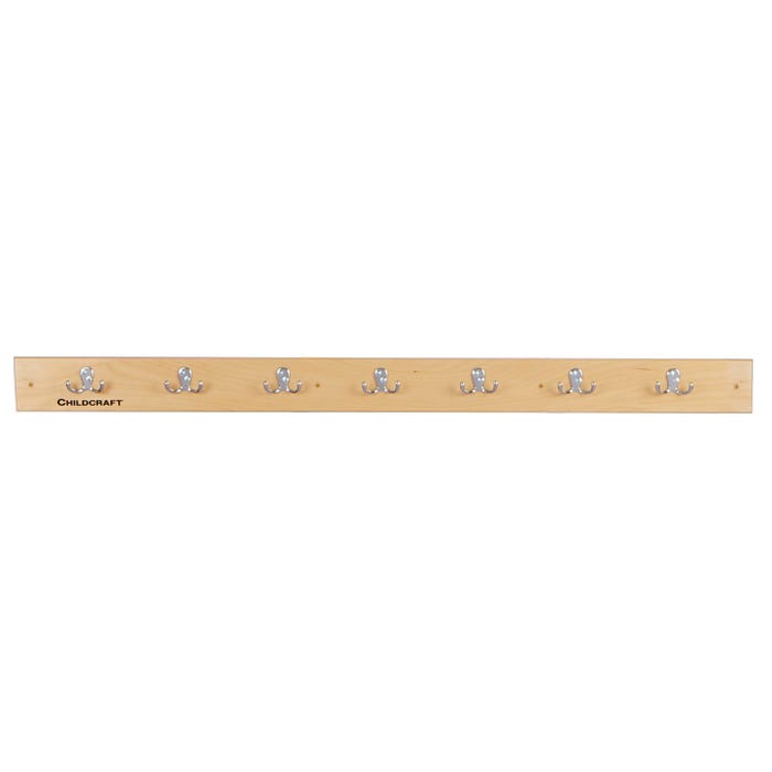 Childcraft Wall Mount Coat Rack Strip, 7 Double Hooks, Wooden, 47-15/16 x 1-7/8 x 4 Inches