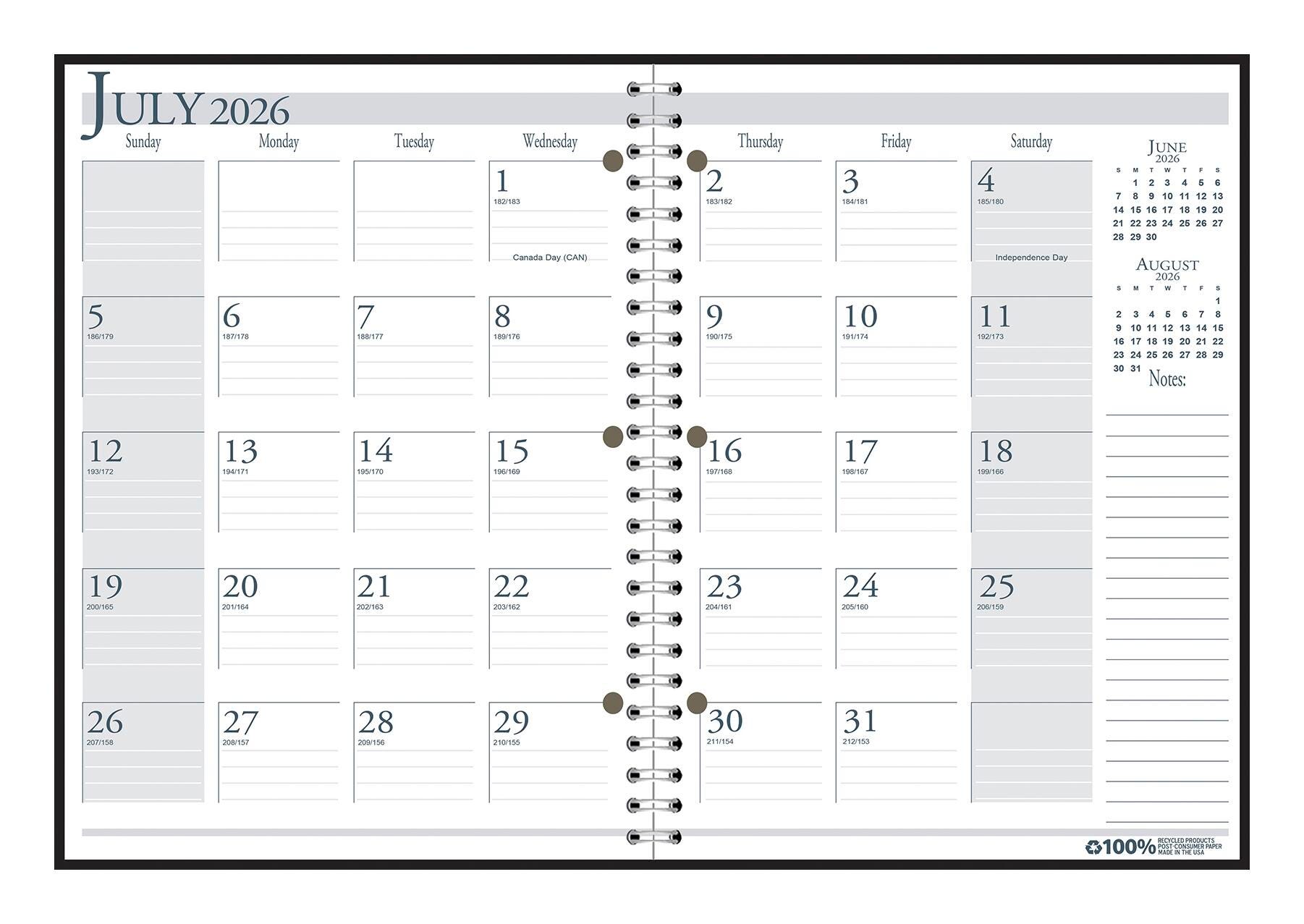 House of Doolittle Recycled Spiral Bound Monthly Academic Planner, July 2026 to August 2027, 8-1/2 x 11 Inches