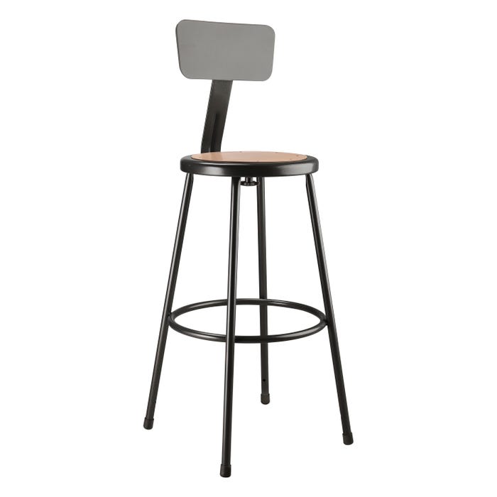 National Public Seating Heavy Duty Steel Stool with Backrest, 30 Inch Height, Black
