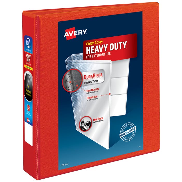Avery DuraHinge Heavy Duty View Binder, 1-1/2 Inch, EZD Ring, Red