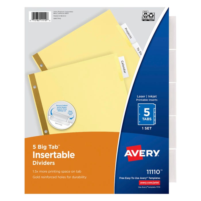 Avery Insertable Divider, Single Sided, 5 Tab, 8-1/2 x 11 Inches, Clear, 1 Set