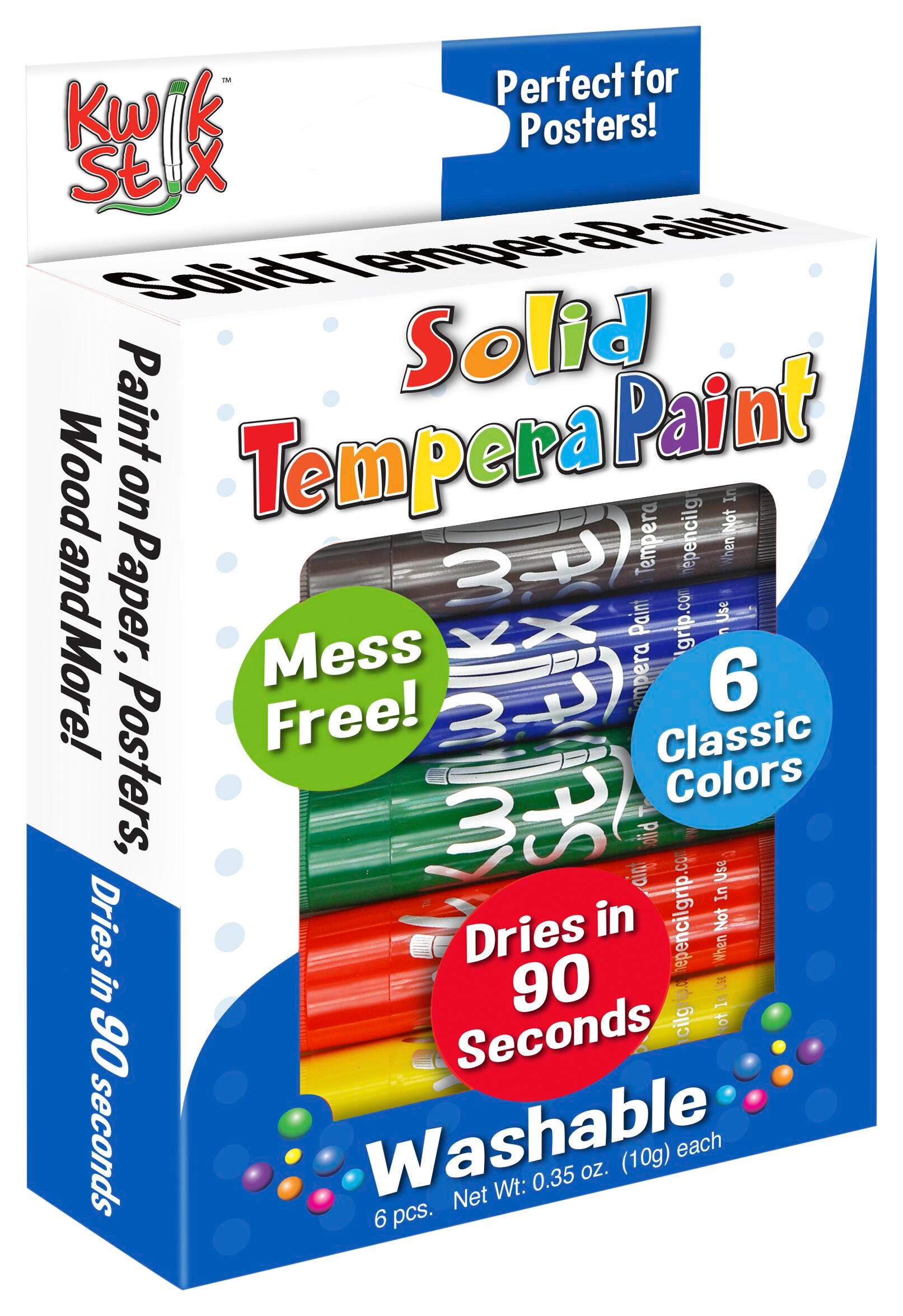 Kwik Stix Solid Tempera Paints, Original Size, Assorted Colors, Set of 6 Item Number 1546619