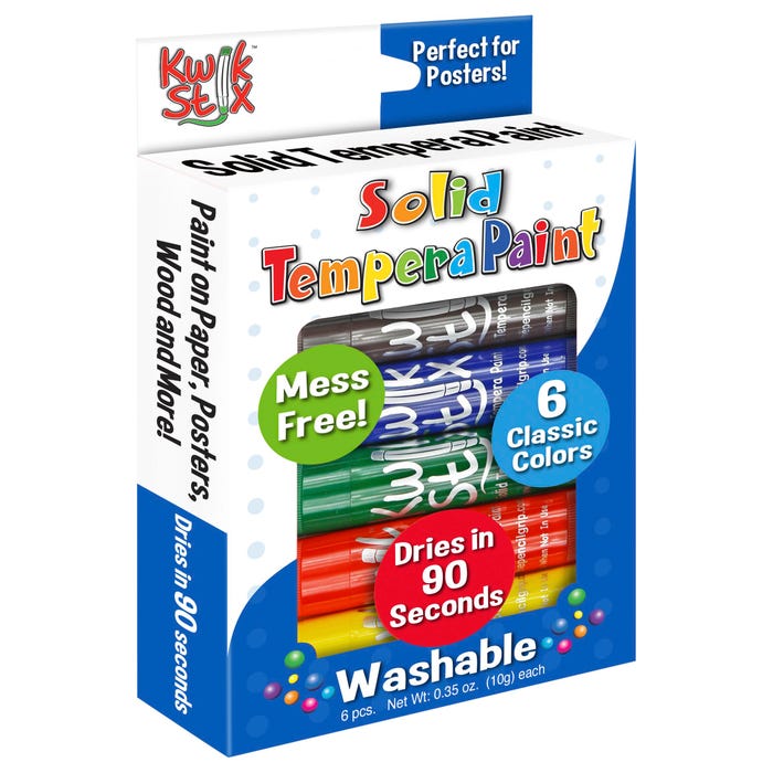 Kwik Stix Solid Tempera Paints, Original Size, Assorted Colors, Set of 6