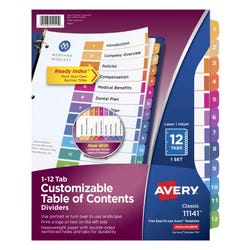 Avery Ready Index Dividers, 12 Tab, 1-12, Assorted Colors, 1 Set 2010285