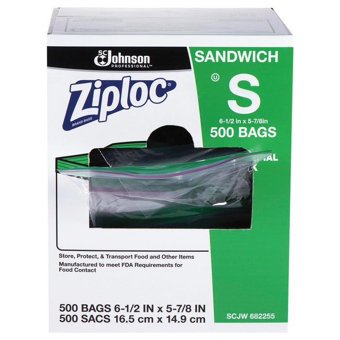 Ziploc Storage Bags, Sandwich, Box of 500