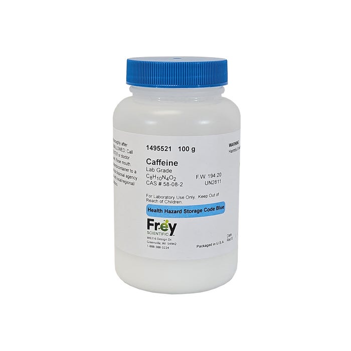 Frey Scientific Caffeine, White, Lab Grade, 100 Grams