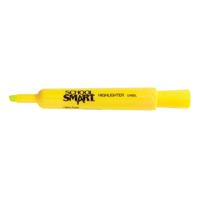 School Smart Tank Style Highlighters, Chisel Tip, Yellow, Pack of 20
