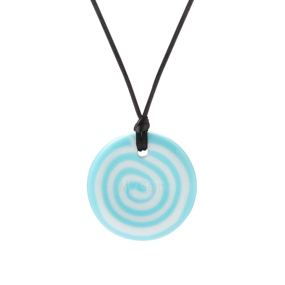Chewigem Button Necklace, Blue White Swirl, Item Number 2101394