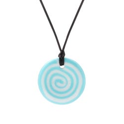 Chewigem Button Necklace, Blue White Swirl, Item Number 2101394
